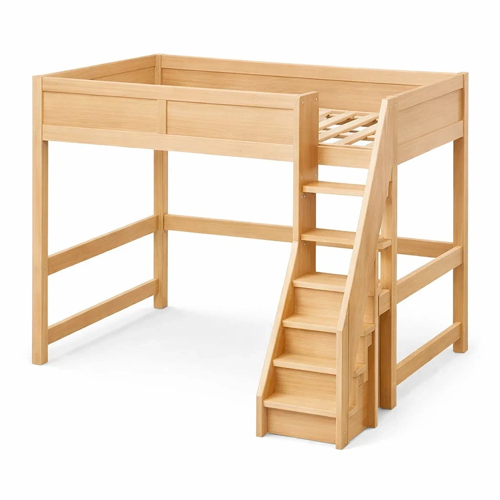 Lit mezzanine en bois d'hévéa avec escalier - 2026