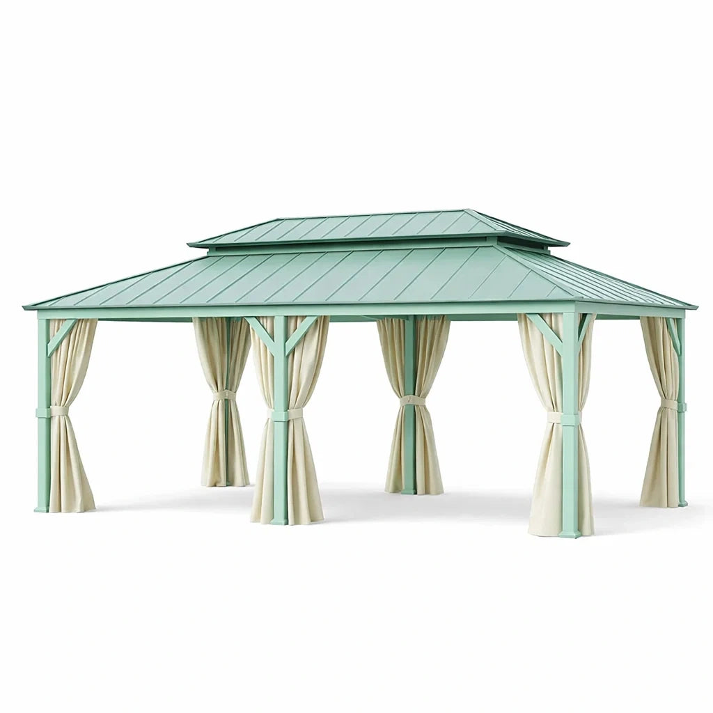 Pavillon en métal avec toit double vert et beige - 2026