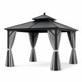 Pavillon de jardin en aluminium avec toit en acier et rideaux gris - 2026