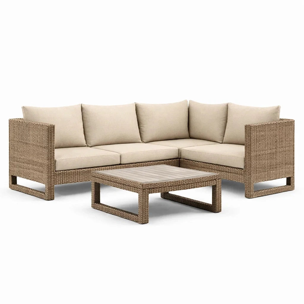 Ensemble de canapés 5 places en résine tressée beige avec table basse - 2026