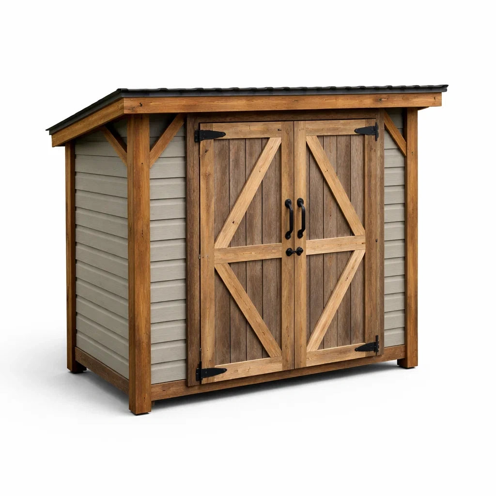 Abri de jardin en bois et métal avec double porte marron - 2026