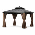 Pavillon en acier avec rideaux en polyester Marron - 2026