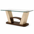 Table à manger rectangulaire contemporaine 180 × 100 × 76 cm en verre transparent, pierre beige et bois marron - 2026
