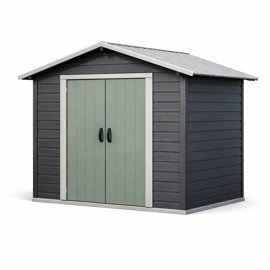 Abri de jardin en résine gris vert 190x150x210 cm - 2026