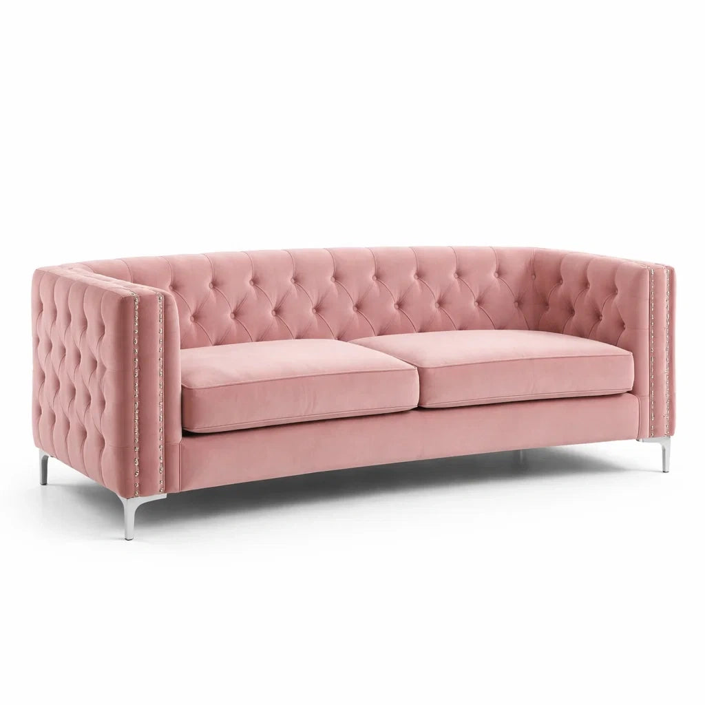 Canapé en velours rose avec pieds en métal - 2026