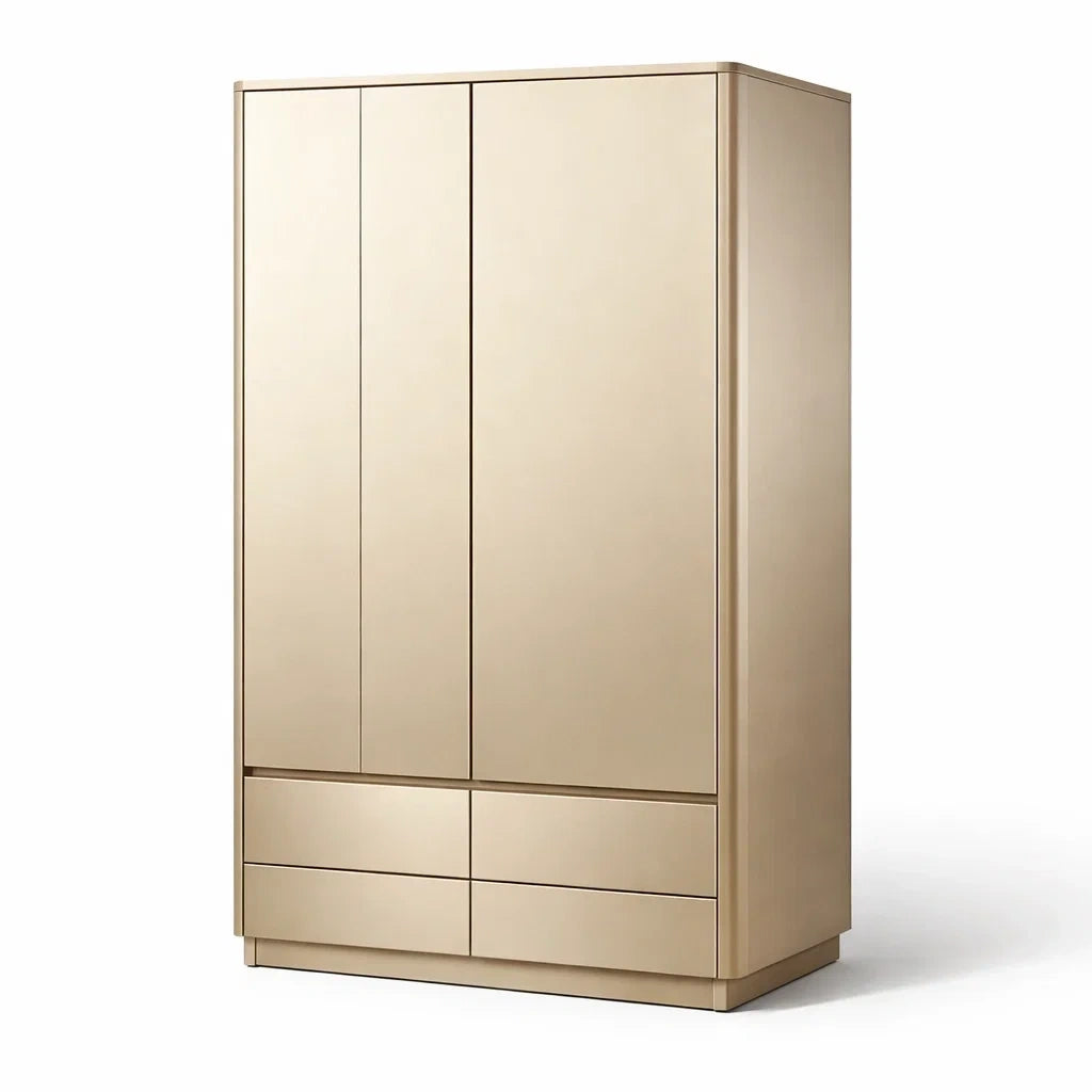 Armoire en panneau de fibres beige avec deux portes et quatre tiroirs - 2026