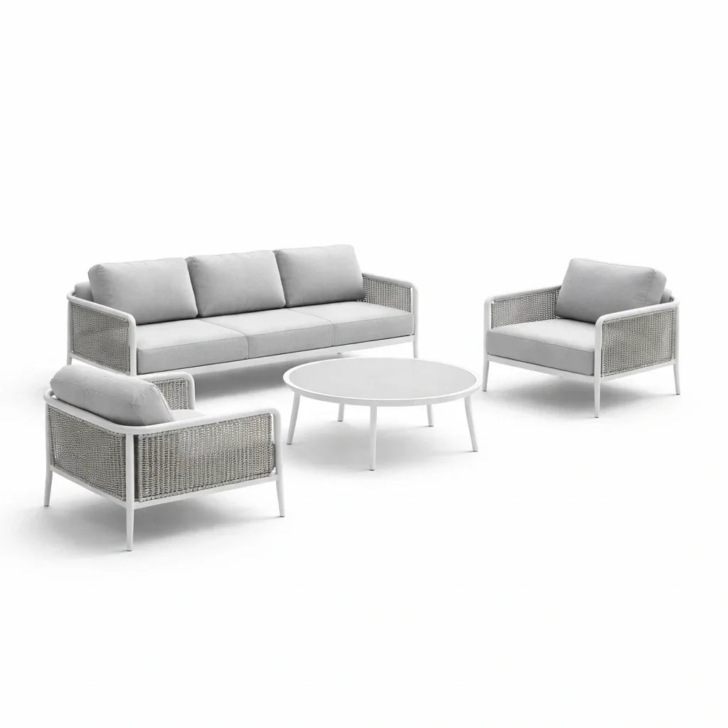 Ensemble de jardin en aluminium et résine tressée avec coussins gris - 2026