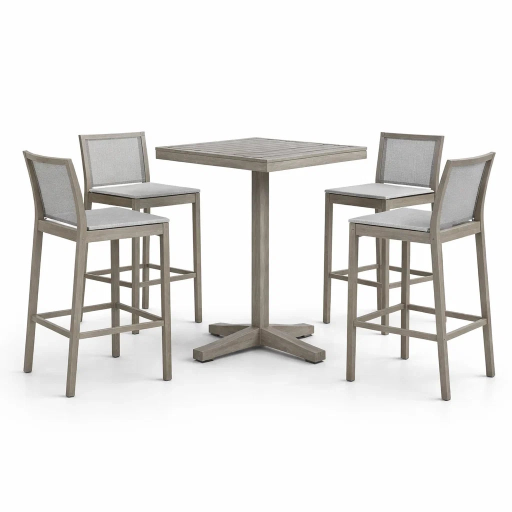 Ensemble de bar en bois et tissu gris avec chaises - 2026
