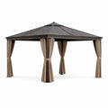 Pavillon de Jardin en Métal avec Rideaux en Polyester Beige - 2026