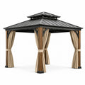 Pavillon de jardin en métal et bois avec toit en acier et rideaux en polyester 300x300cm - 2026