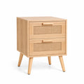 Table de chevet en bois clair avec tiroirs en rotin - 2026