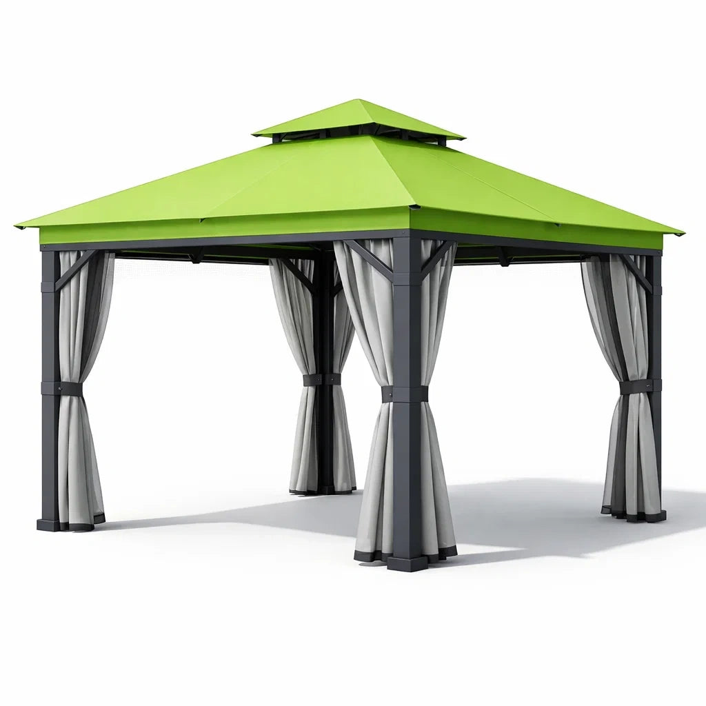 Pavillon de jardin en aluminium avec toit en tissu vert - 2026