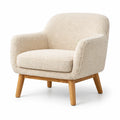 Fauteuil en tissu bouclé crème avec structure en bois de chêne - 2026