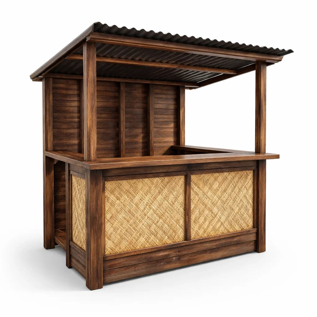 Kiosque à bar extérieur en bois et bambou marron - 2026