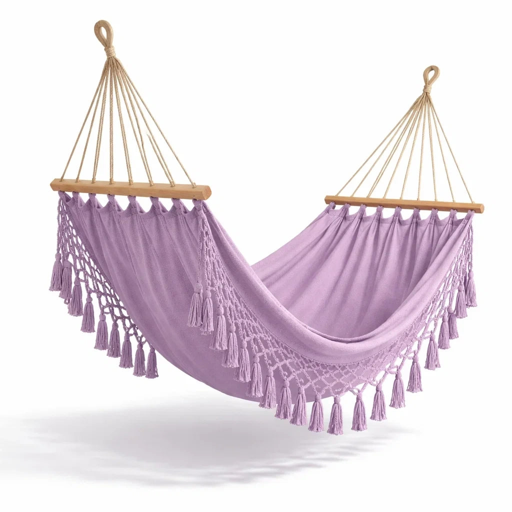 Hamac en coton lilas avec macramé 300x150 cm - 2026