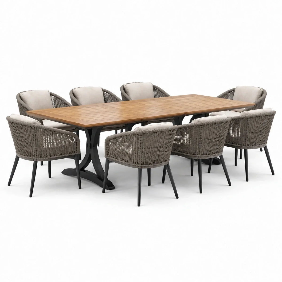 Ensemble de jardin en teck avec chaises en corde et table en aluminium - 2026