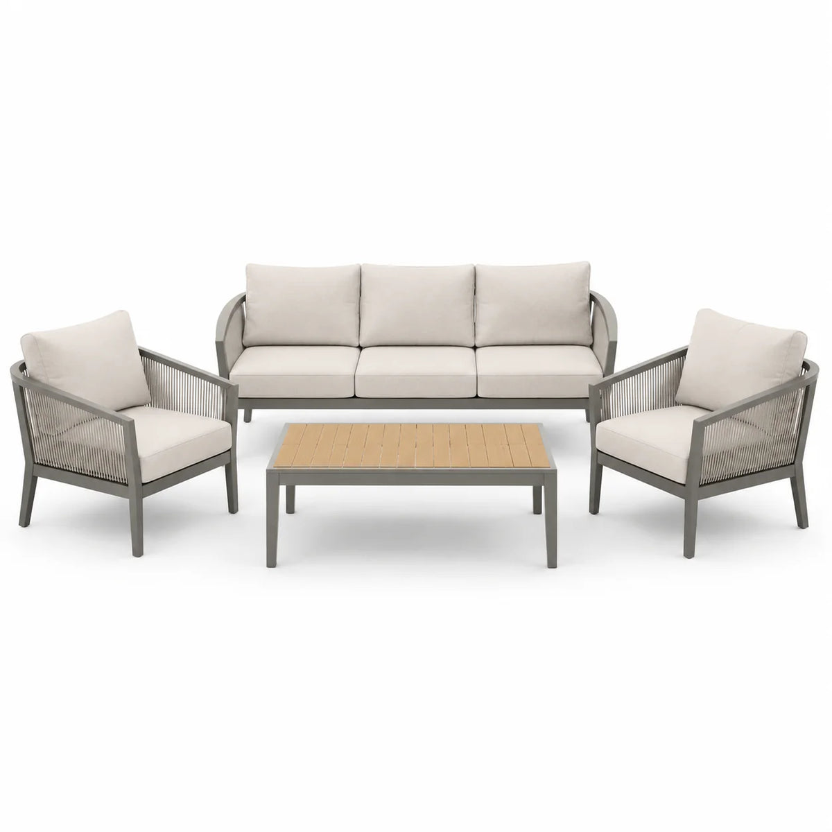 Ensemble de salon de jardin en aluminium avec coussins beige - 2026
