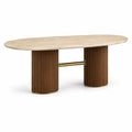 Table de salle à manger ovale en travertin et bois avec structure en laiton - 2026