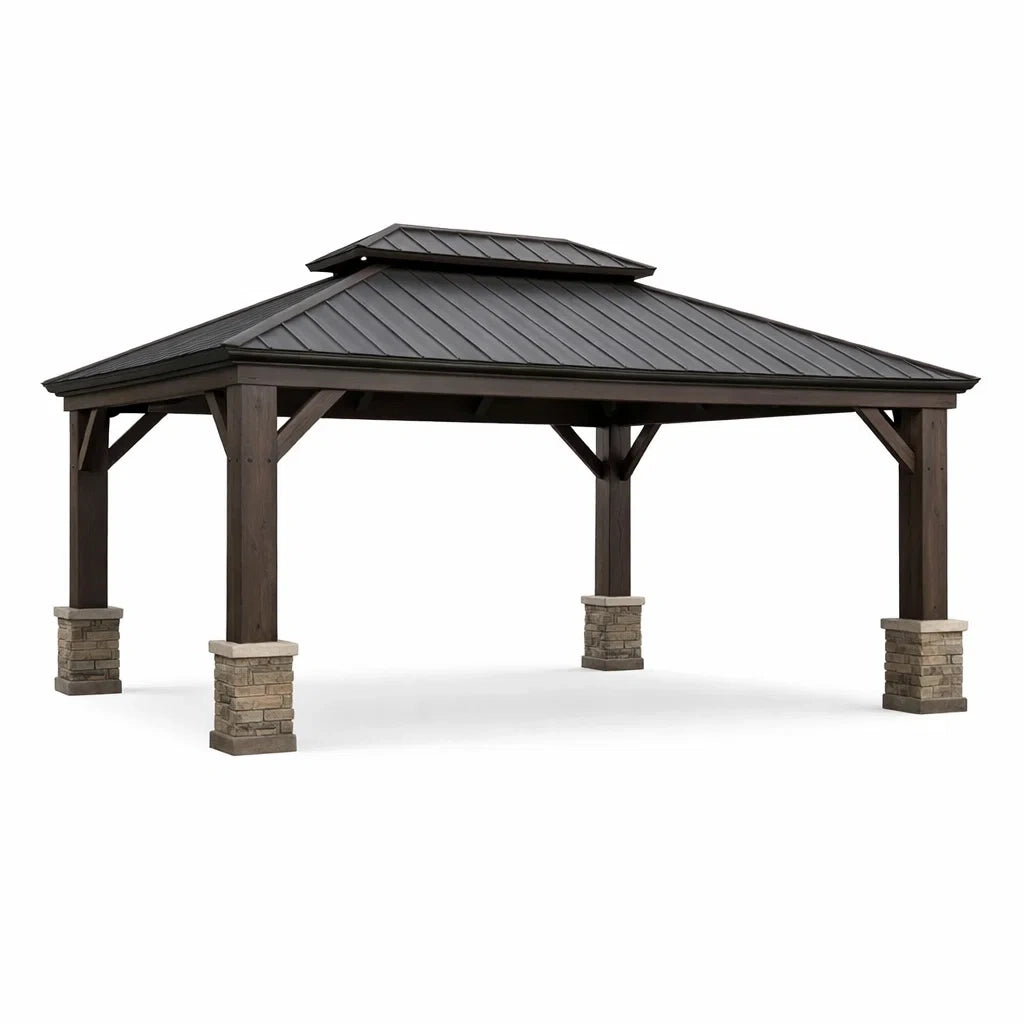 Pavillon en bois avec toit en acier Noir et Marron - 2026