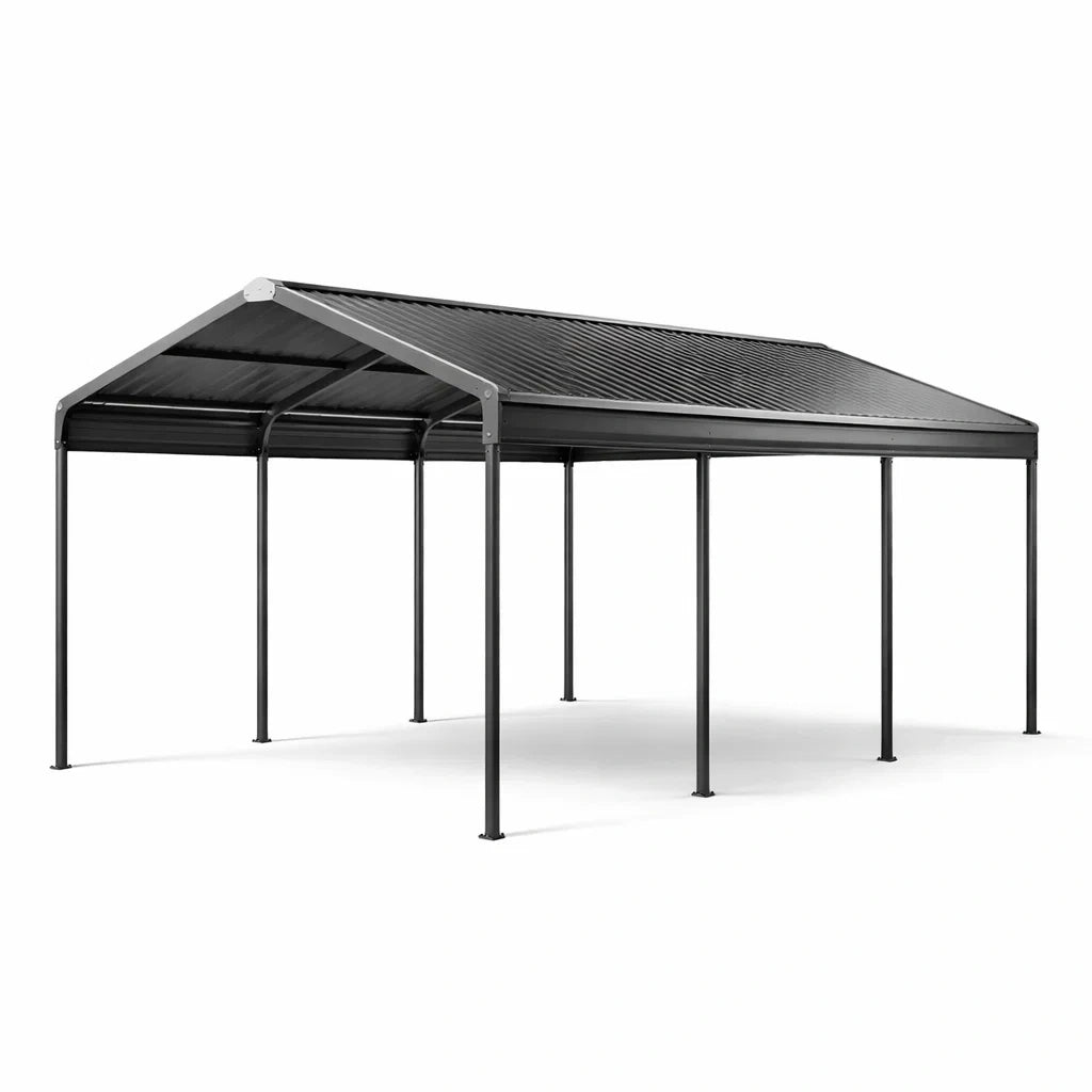 Abri voiture en métal aluminium noir 600 x 300 x 240 cm - 2026