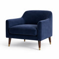 Fauteuil en velours bleu avec structure en bois et pieds coniques - 2026