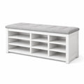 Banc à chaussures en bois blanc avec coussin en polyester gris - 2026