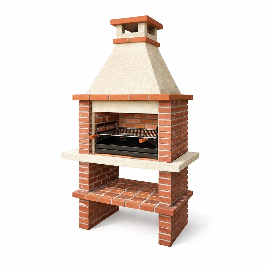 Barbecue en briques et béton rouge et beige avec grille en acier inoxydable 205 x 114 x 71 cm - 2026