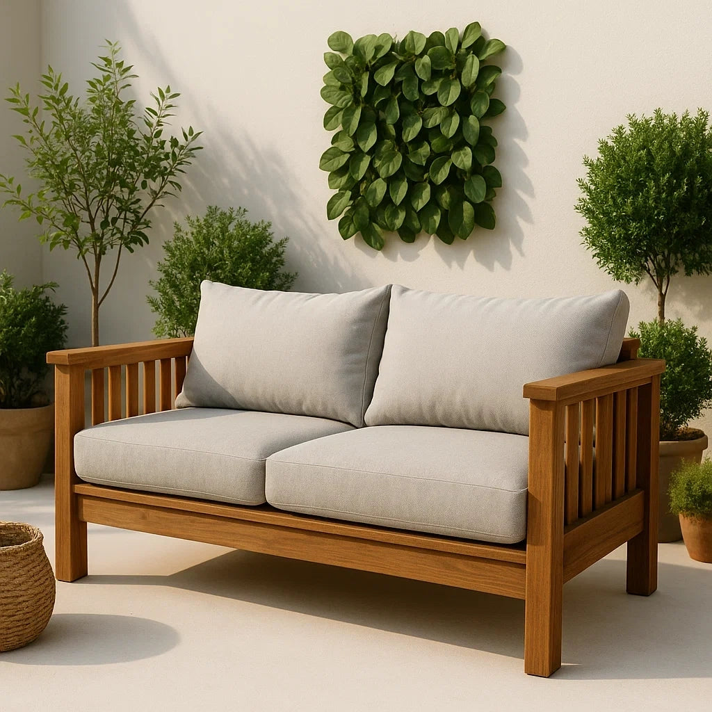 Canapés d'extérieur canapé de jardin en bois d'acacia avec coussins gris en polyester 150x75x80 cm - 2026
