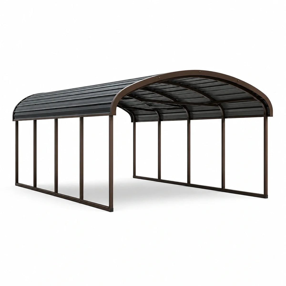 Carport double en acier brun et anthracite avec toit arqué, 600 × 600 × 300 cm - 2026
