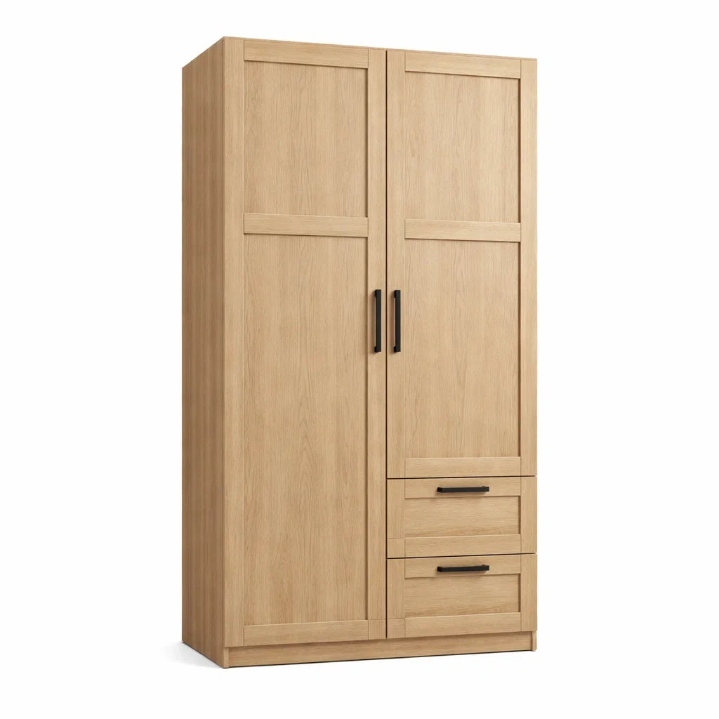 Armoire en bois 2 portes 2 tiroirs chêne clair - 2026