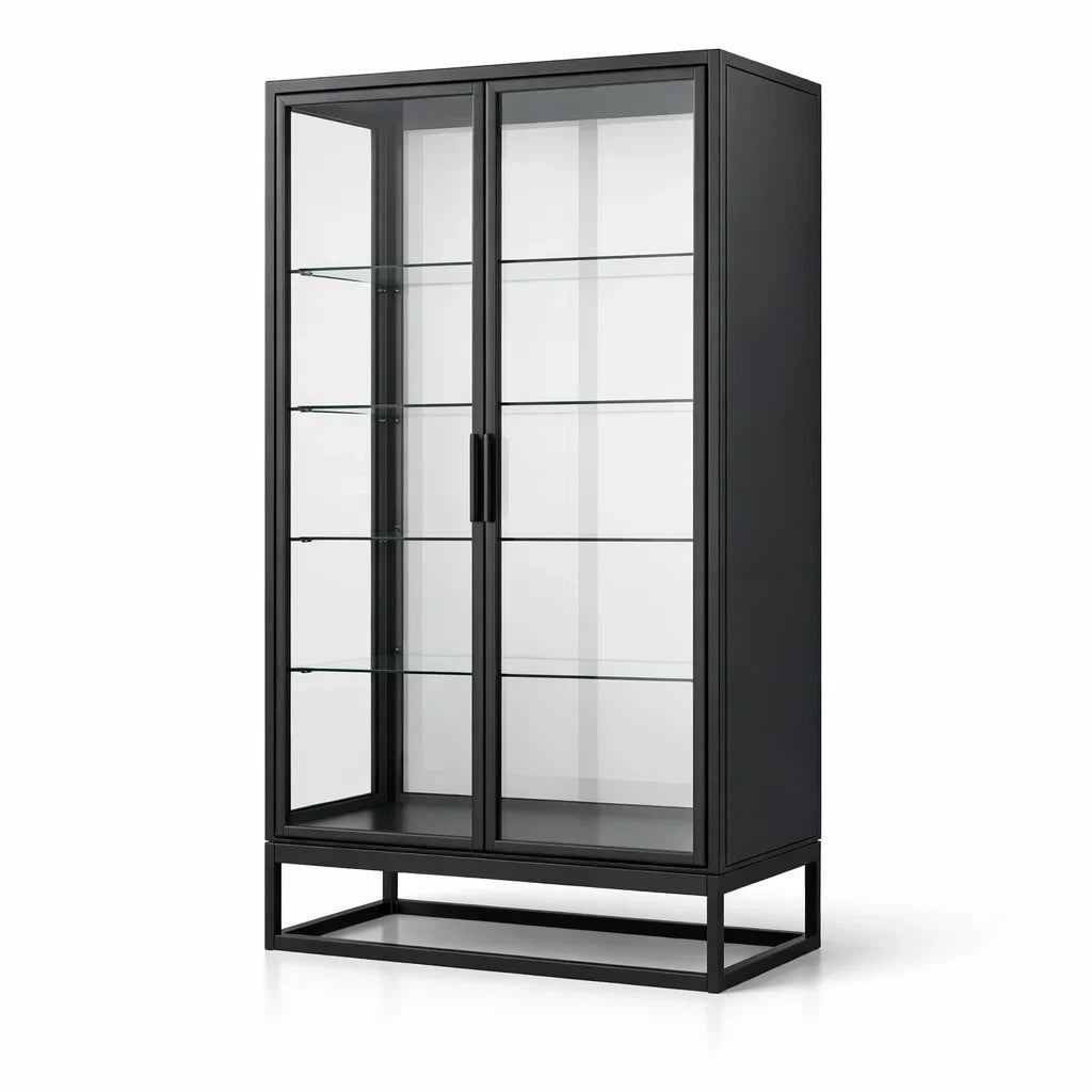 Vitrine métallique noire avec portes coulissantes en verre - 2026