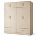 Armoire beige à 8 portes et 2 tiroirs avec poignées dorées, 200 × 60 × 220 cm - 2026