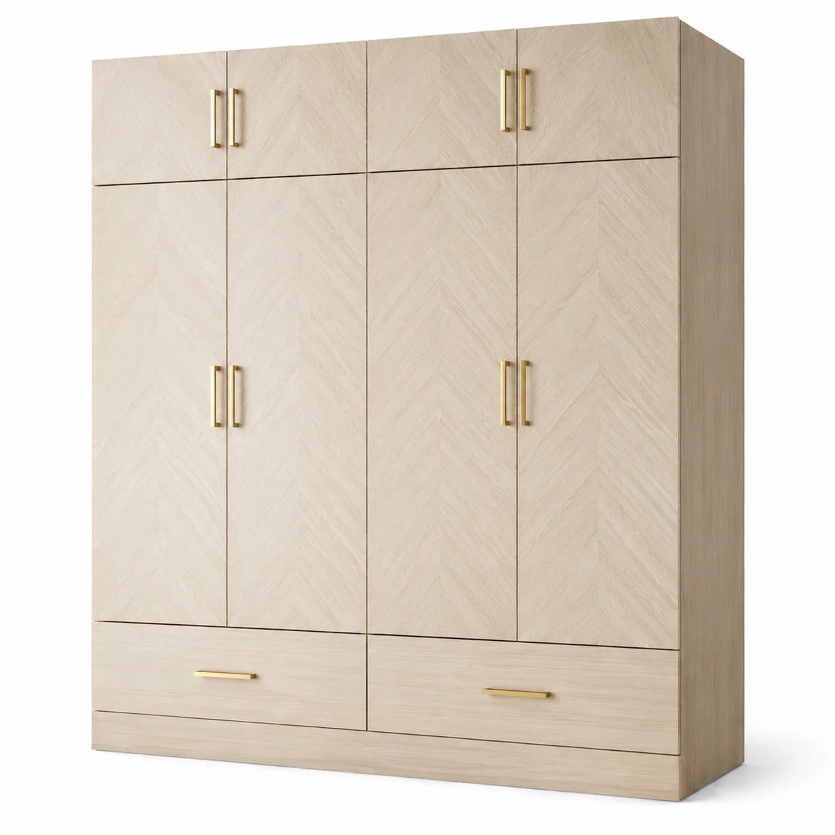 Armoire beige à 8 portes et 2 tiroirs avec poignées dorées, 200 × 60 × 220 cm - 2026