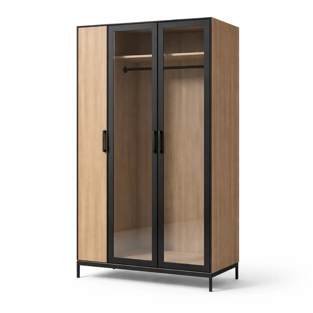 Armoire avec 3 portes en verre trempé en métal et bois de hêtre 200x120x60 cm - 2026