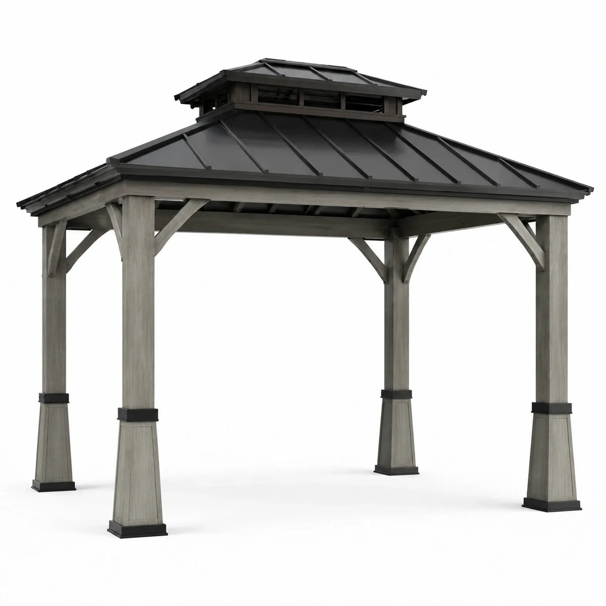 Pavillon en bois avec toit en métal noir 3m x 3m - 2026