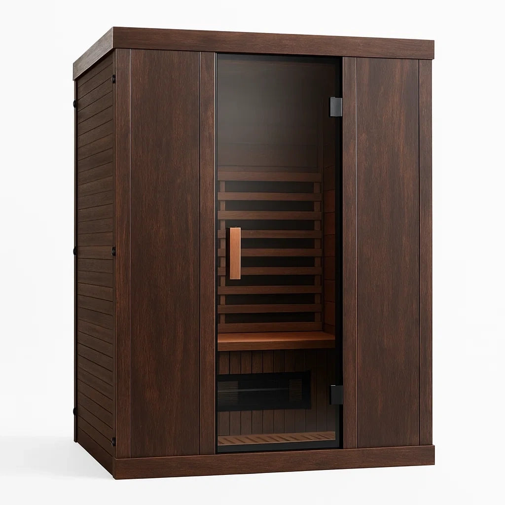 Cabine de sauna infrarouge en bois et verre trempé marron - 2026