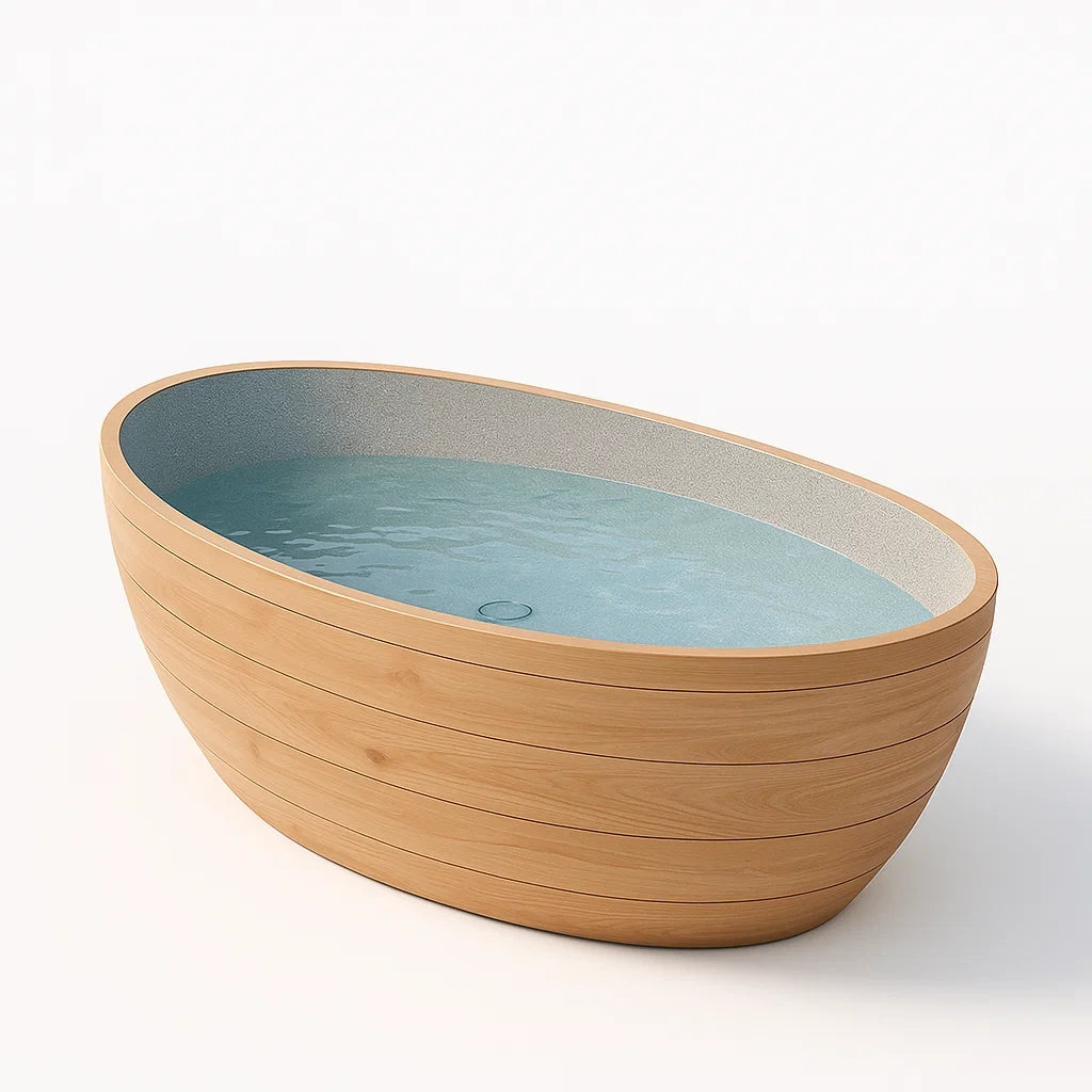 Baignoire ovale en bois et fibre de verre 170x80x60 cm - 2026