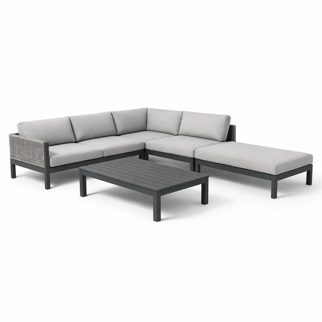 Salon de jardin en aluminium avec coussins en polyester 4 pièces - 2026