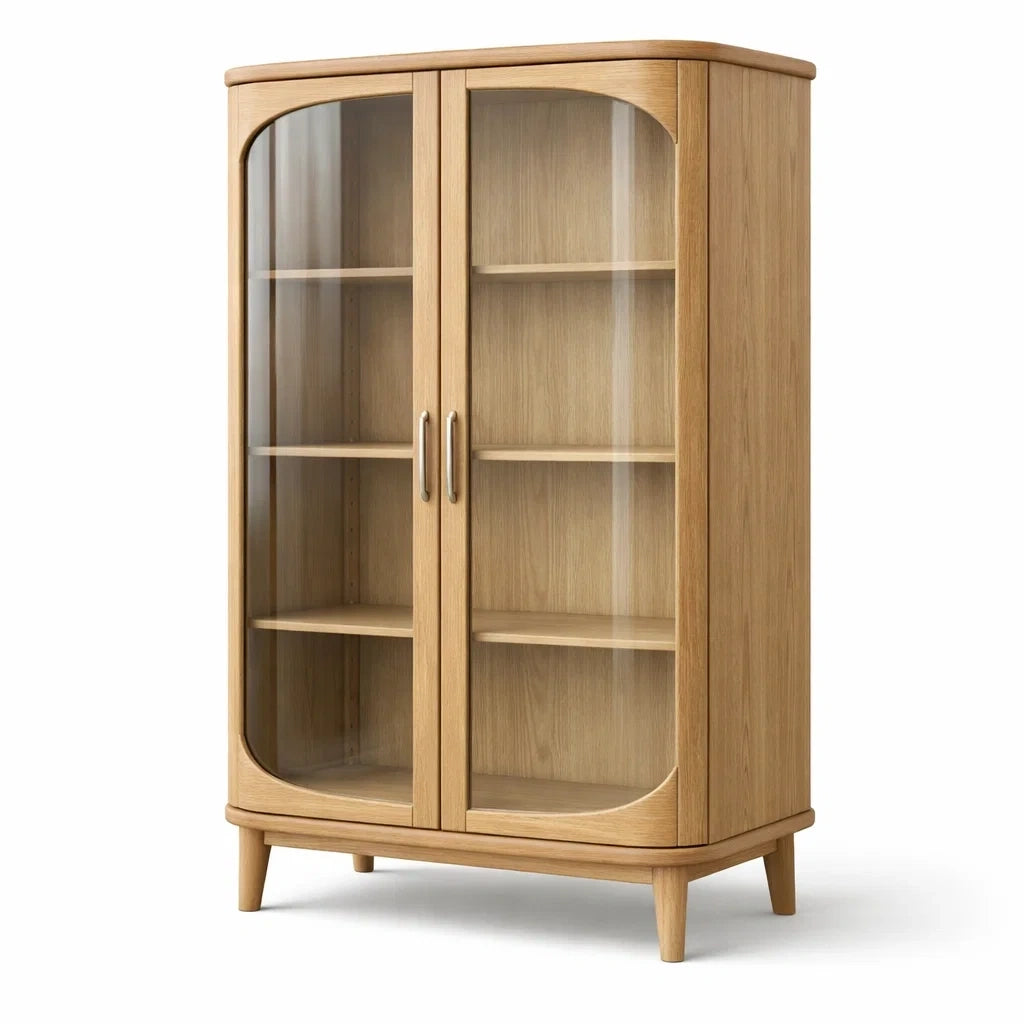 Vitrine en bois de chêne avec portes en verre trempé - 2026