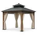 Pavillon de jardin en bois et métal avec rideaux en polyester beige - 2026