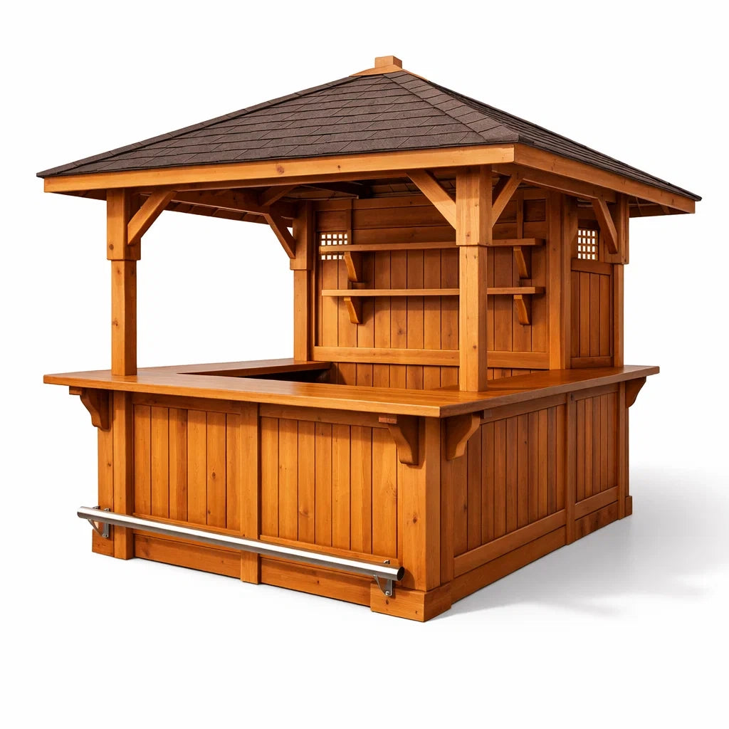 Kiosque bar de jardin en bois de cèdre avec toit en bardeaux bitumineux - 2026