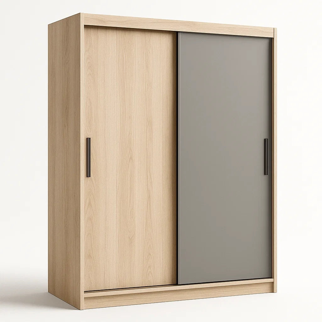 Armoire à portes coulissantes en bois et gris 200x150x60 cm - 2026