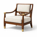 Fauteuil en bois massif avec coussins en tissu beige et détails en métal - 2026