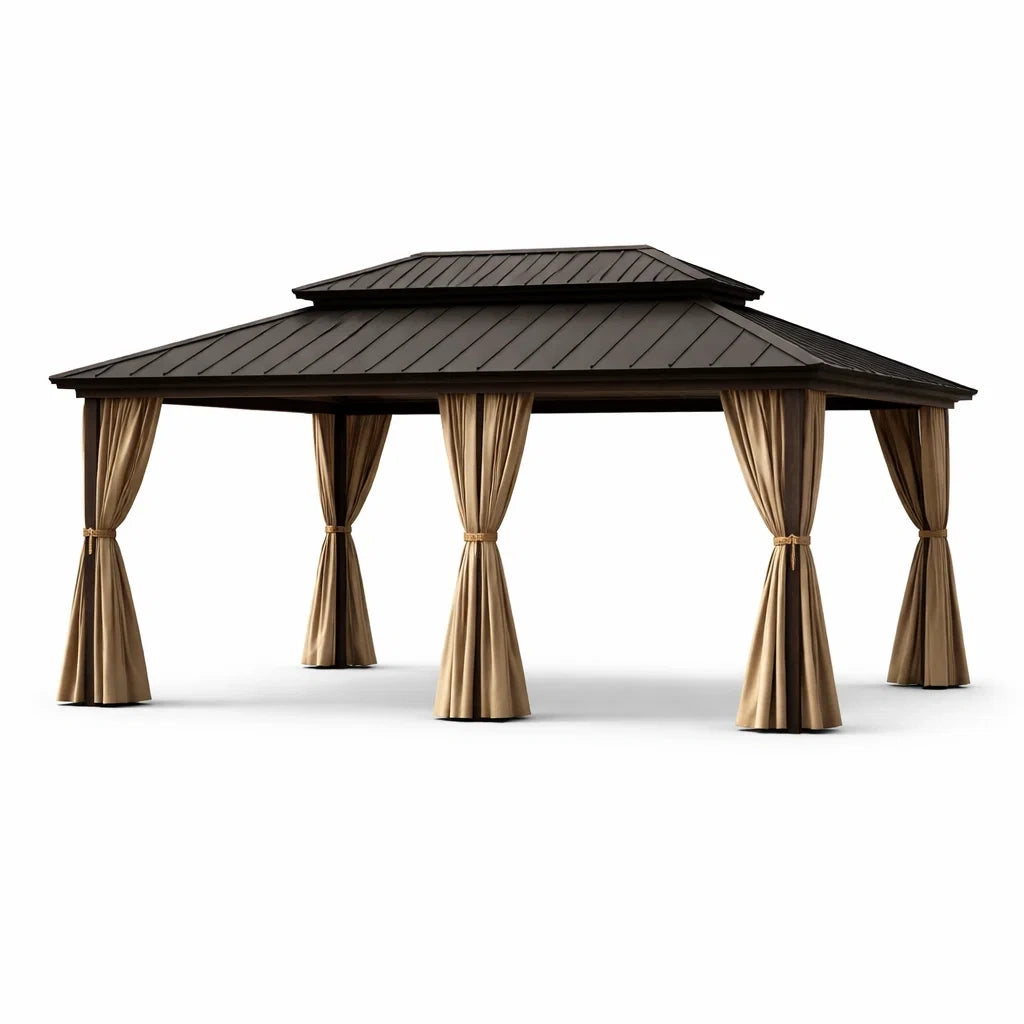 Tonnelle de jardin en métal et polyester beige 600x400x300 cm - 2026