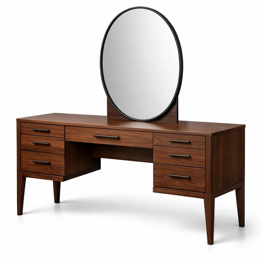 Coiffeuse en bois de noyer avec miroir ovale 152x40x75 cm - 2026