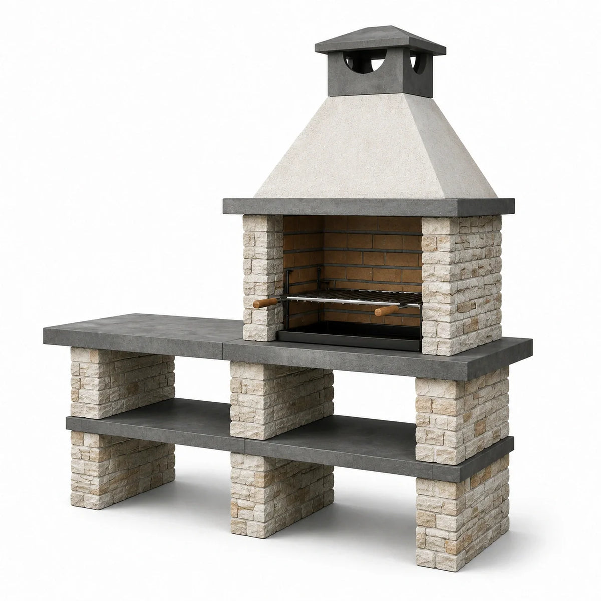 Barbecue extérieur en pierre reconstituée et acier inoxydable gris/beige 155x65x225 cm - 2026