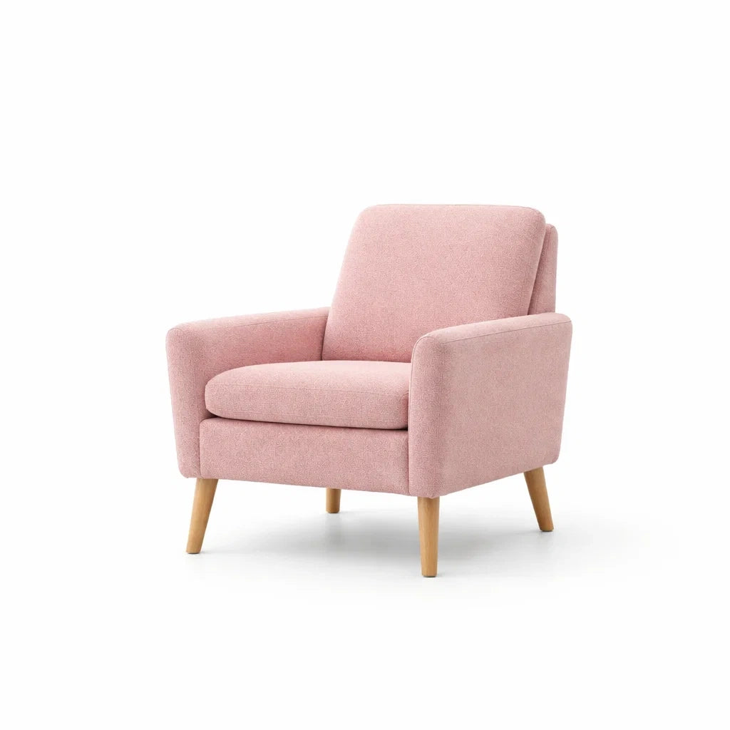 Fauteuil en tissu rose avec pieds en chêne - 2026