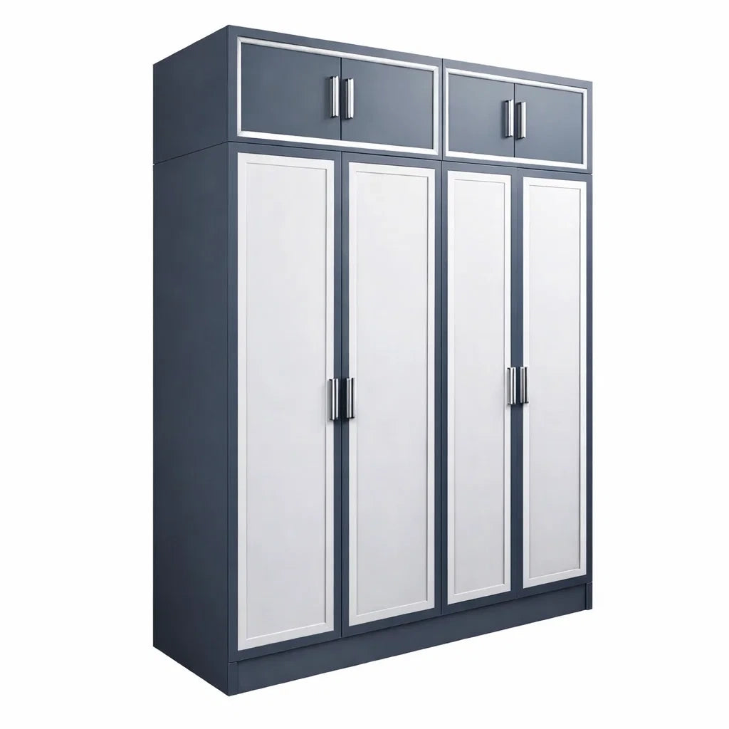 Armoire en Bois avec Cadre en Acier Inoxydable 3 Portes Bleu Blanc - 2026