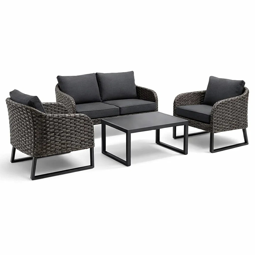 Ensemble de salon en aluminium et résine tressée noir et gris anthracite - 2026