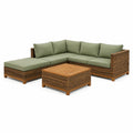 Ensemble de salon de jardin en bois et résine tressée avec coussins verts - 2026